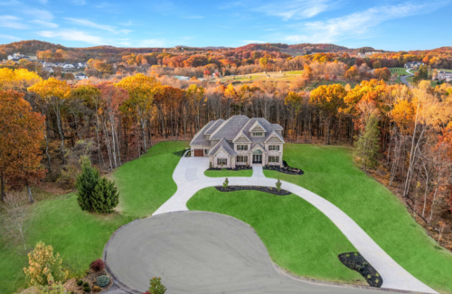 aerial view of a luxury new home in PA at the new home community Copper Creek by Eddy Homes